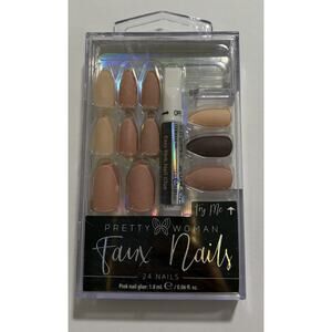 Pretty Woman Faux Nails 24 Press On Nails Pink Nude Set w/ Glue Almond Shape